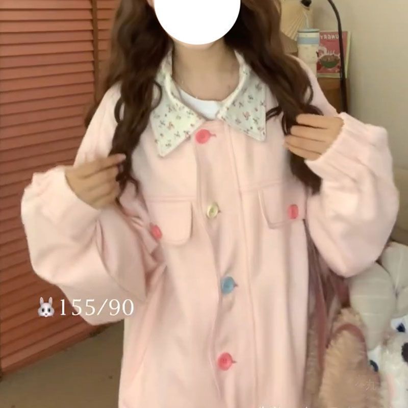 韩系多巴胺小众碎花翻领牛仔夹克男女春秋洋气独特别致超好看外套|undefined