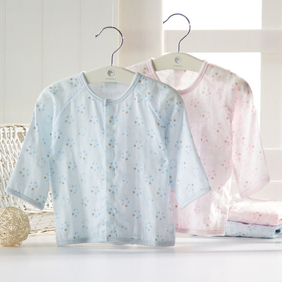 寶寶春夏家居上衣純棉紗布韓版棉長袖上衣通用長袖印花夏季開衫