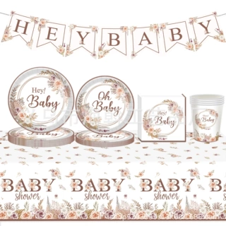 亚马逊新品baby婴儿洗礼沐浴主题派对纸盘纸杯桌布餐具布置套装