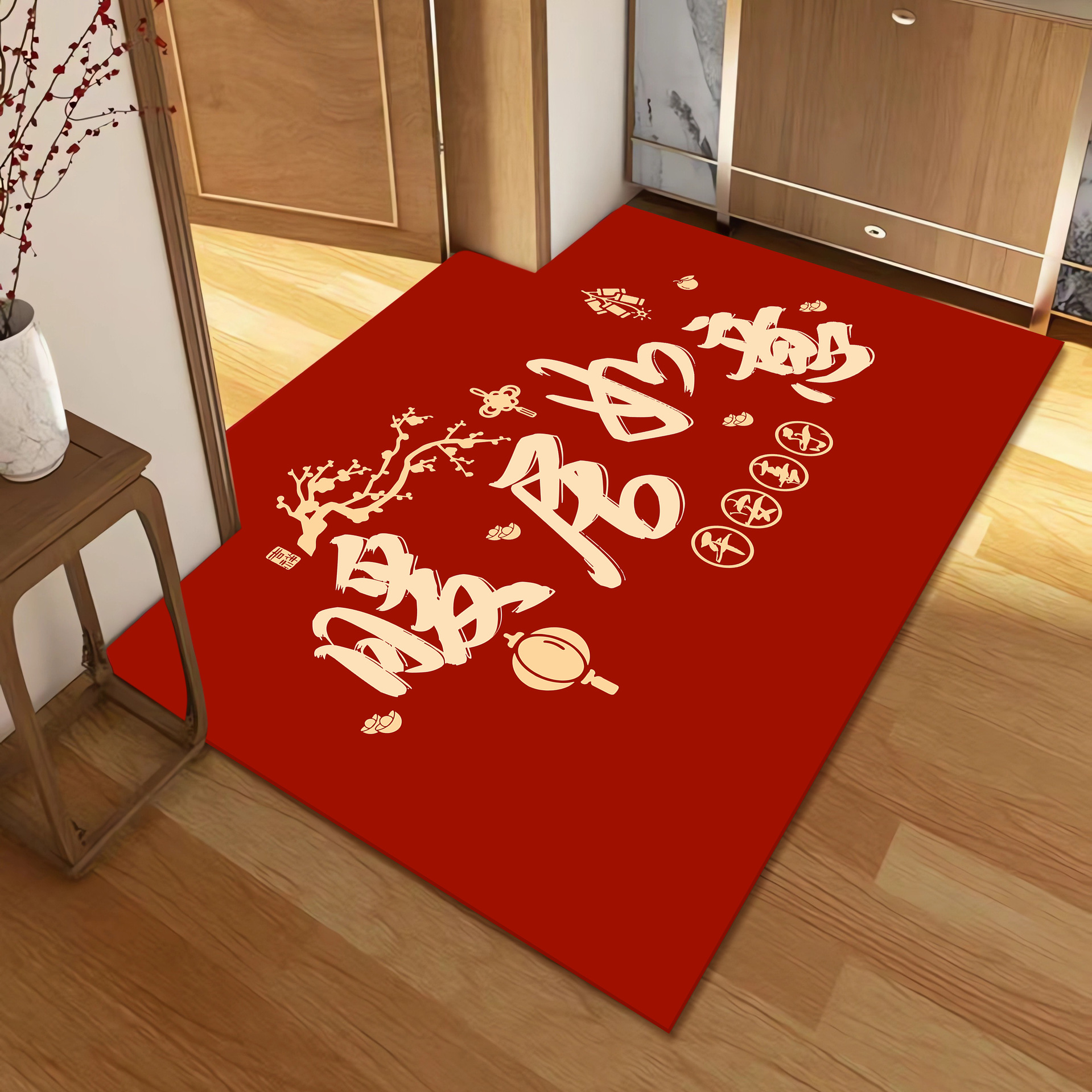 Nueva alfombra antideslizante de estilo chino, alfombra roja resistente a la suciedad, alfombra de pies de gran área.
