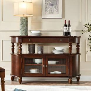 American Style Solid Wood Semicircle Entrance Cabinet Home Wall Entrance Table Walnut Color Sideboard Corridor Storage Decorative Cabinet