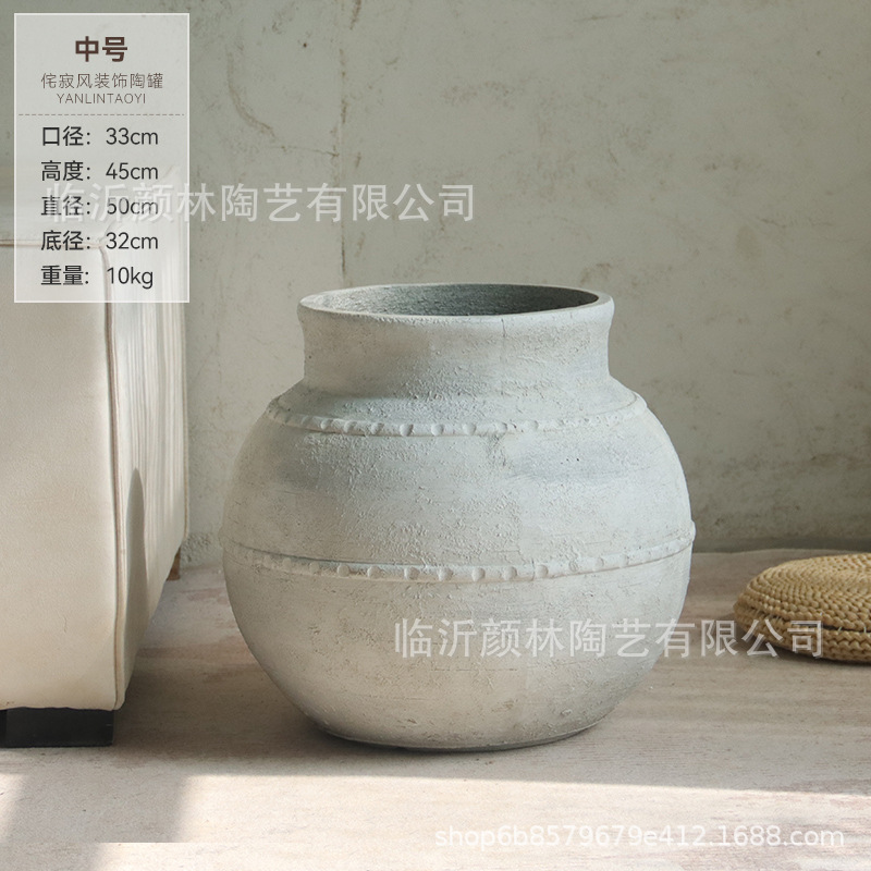 Vento tranquilo, maceta de flores redonda de gran vientre Retro hace viejos jarrones decorativos de sala de estar de hotel de alto nivel de lujo ligero gran maceta de flores de cemento