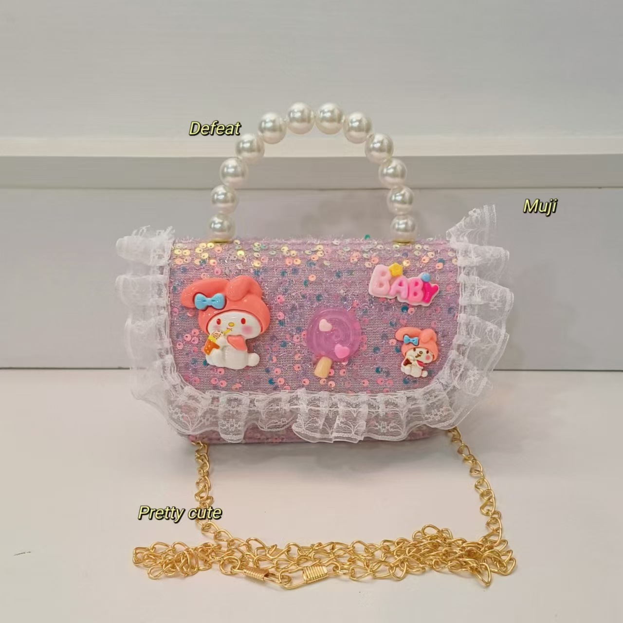 Bolso de perlas, bolso de dibujos animados, bolso de hombro, bolso para niños, bolso de cambio, bolso de cadena, bolso pequeño