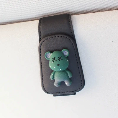 Car Glasses Clip Car Sun Visor Storage Artifact Multi-Functional Creative Cartoon Sunglasses Card Bill Clip (Car Glasses Clip/Bill Clip) - black-green-xx-bear