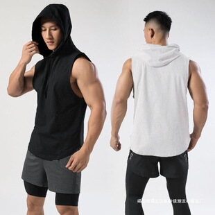 Hooded Vest Men's Sports Summer Sweatshirt Basketball Vest Vest Thin Sleeveless Top Large Size Bottoming Shirt