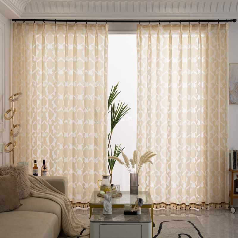 A5L Translucent Yet Privacy-Providing European-Style Jacquard Curtain Fabric for Living Room, Bedroom, and Balcony – Semi-Shading Window Screen Ready-Made Curtain