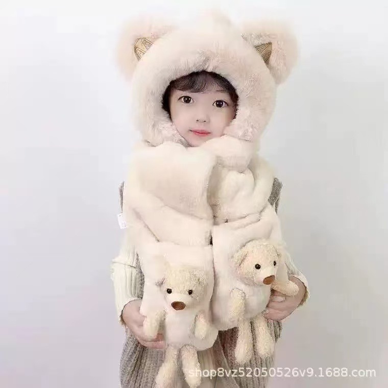 2025可爱卡皮巴拉帽子围巾一体三件套女秋冬毛绒护耳帽水豚保暖防|undefined