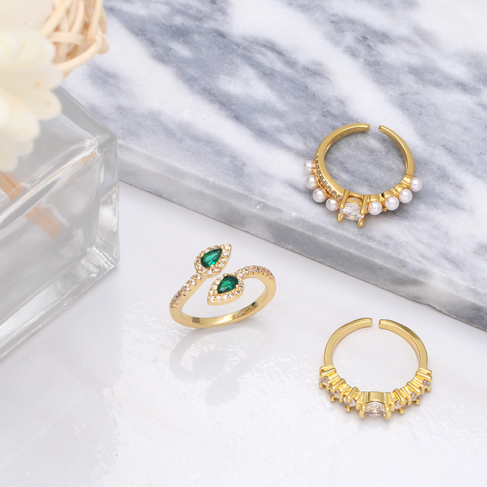 Zircon pearl ring new index finger copper ring female