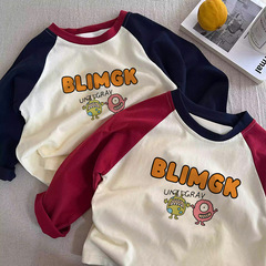 Pure cotton men and women children's T-shirt long-sleeved 2025 new cute cartoon casual versatile base shirt top spring and autumn