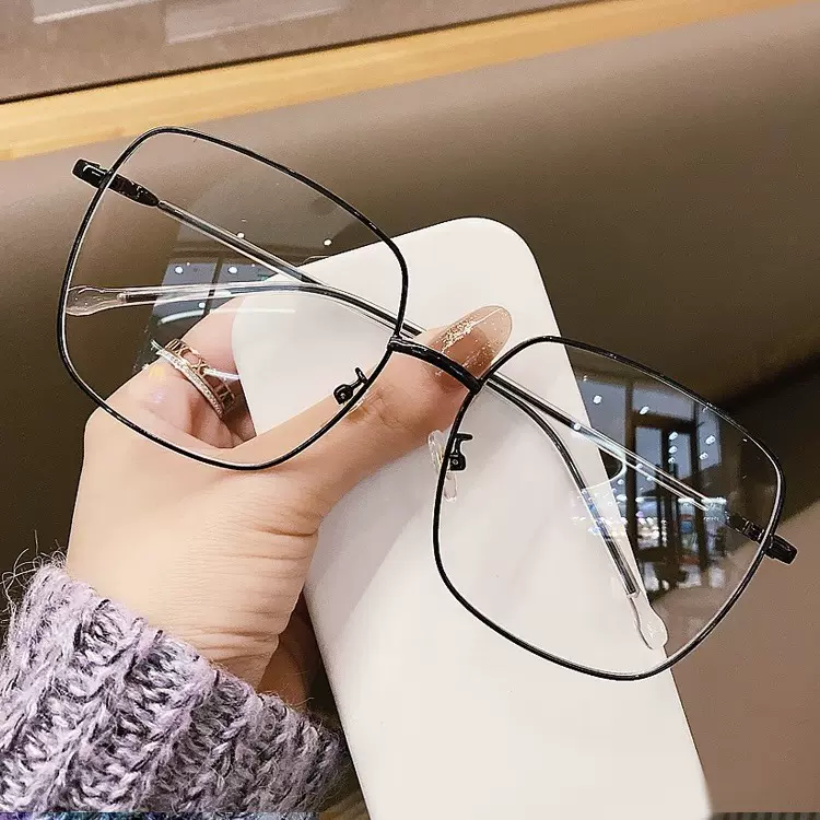 新款方框眼镜框金属防蓝光平光镜复古点漆彩色镜腿近视眼镜框架女