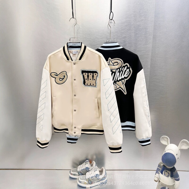 2026 Spring and Autumn New OW Vintage Embroidered Letter Pattern Baseball Jacket Coat Wholesale