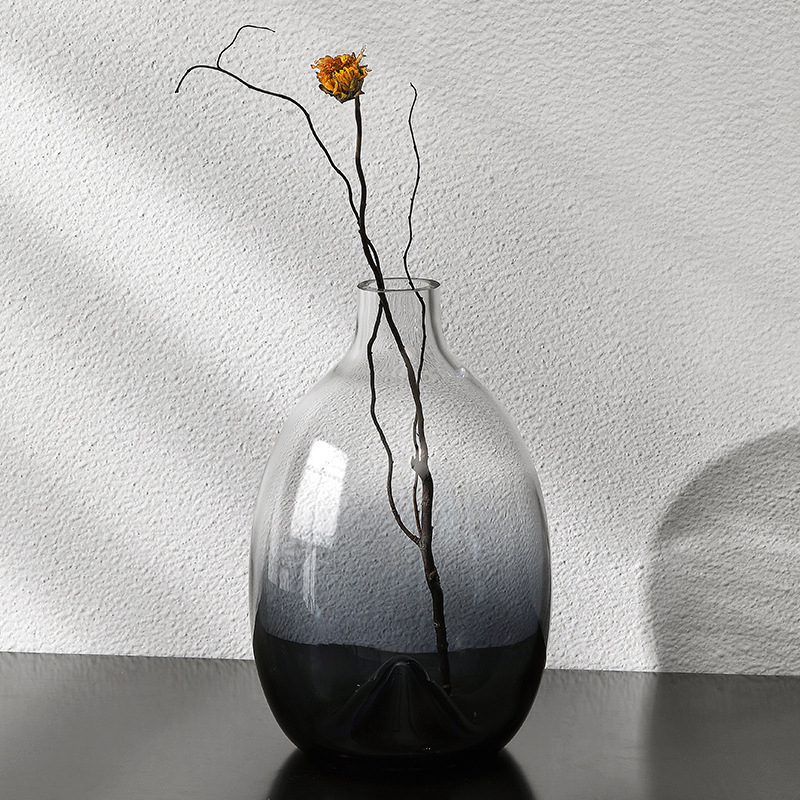 Big Belly Transparent Gradient Glass Vase Living Room Coffee Table Dining Table Desktop Decoration Creative Light Luxury Home Soft Decoration