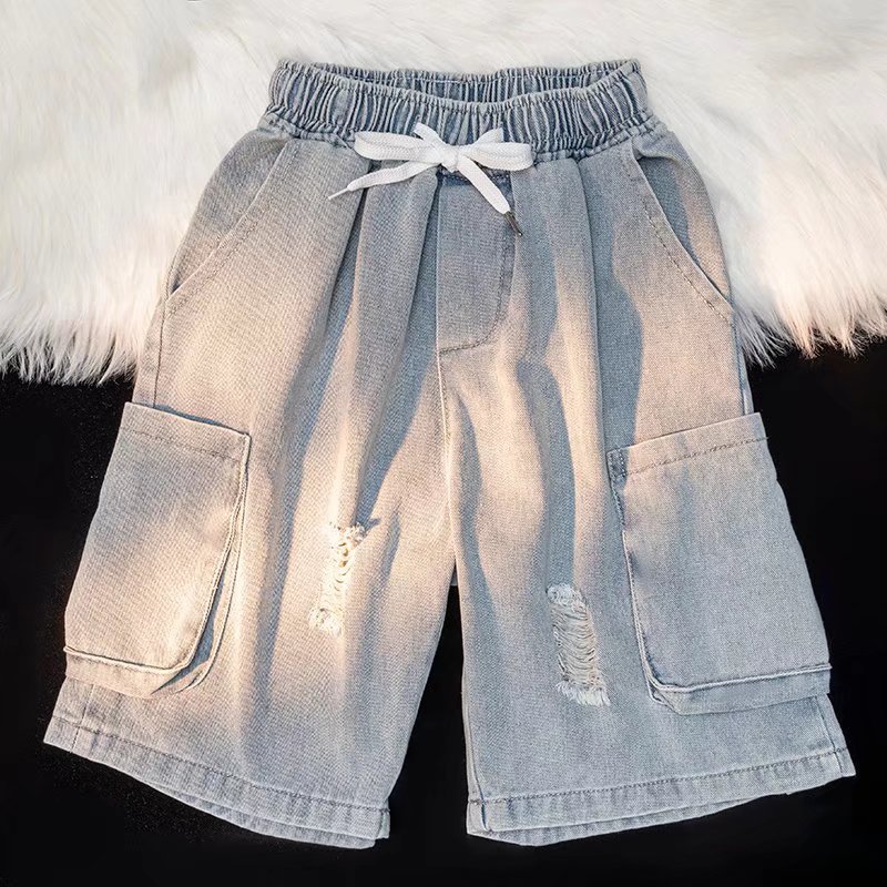 Retro blanco para hacer viejos pantalones cortos de vaqueros de verano para hombres nuevos 2026 sueltos grandes pantalones de moda de piernas anchas