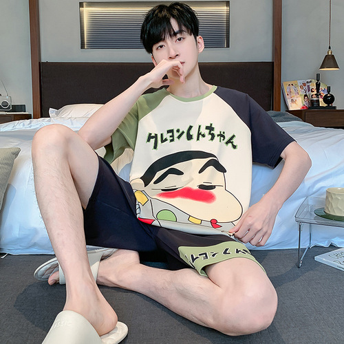 Men's Summer Pure Cotton Short-Sleeve 2025 Thin Youth Student Cartoon Plus Size Homecoming Set