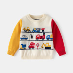 男童双层棉线撞色袖套头毛衣童装儿童三层车车提花针织上衣秋新款