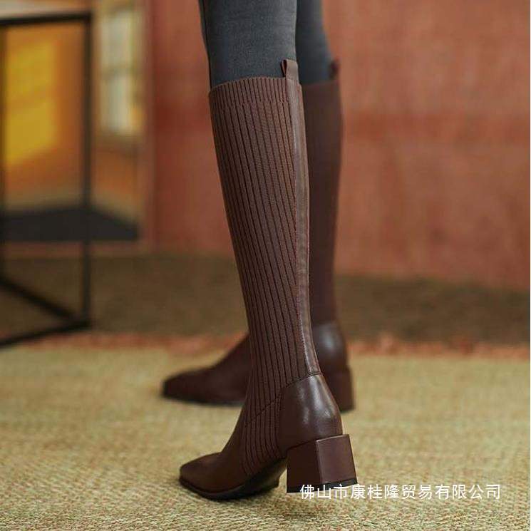 Long Tube Socks Boots for Women, No More Than Knee High Elastic Socks Boots, Thick Heels, High Heels, Slim Boots, Slimming Look Knitted Boots, High Boots