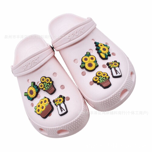 Bee Sunflower Hole Shoes Accessories Removable PVC Decorative Button Lazy Shoes Shoelace Fastener Cross-border