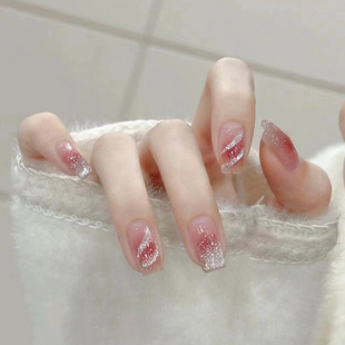 Blush Nail wear nail piece nail piece nail piece glitter nail art ballet nail mid-length nail piece nail patch