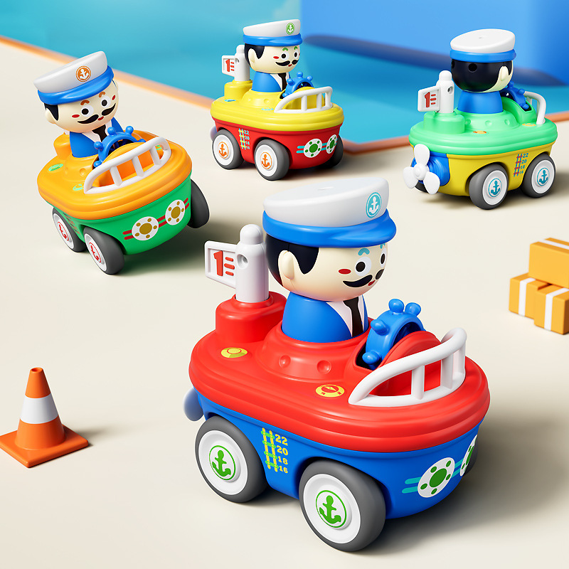 Cross-Border Amazon Children's Push Toy Car Navy Warship Cartoon Car Inertia Pull-Back Car Educational Toy Gift