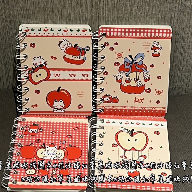 A7 Red Apple Cat Coil Notebook Ins High-Looking Girl Heart Student Thickeneded Horizontal Line Notebook Notepad