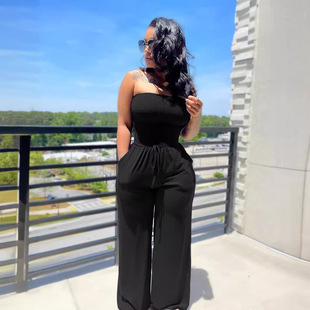 European and American Summer New Women's Strapless Sleeveless Pants Sexy Fashion Spice Girls Wide Leg Pants Women