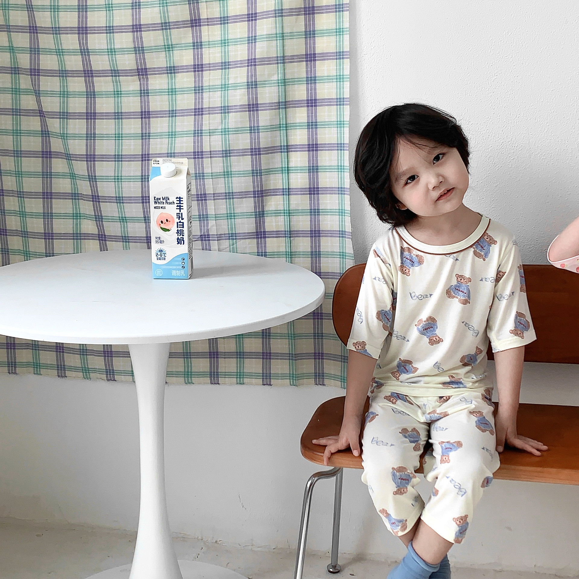 Pijamas para niños verano estilo fino Yasser niño manga tres cuartos encaje bebé aire acondicionado ropa traje de servicio a domicilio para niñas