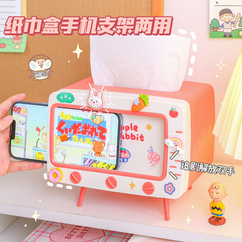 Dibujos animados TV caja de pañuelos teléfono móvil titular hogar multifuncional creativo lindo tejido caja estudiante dormitorio Escritorio