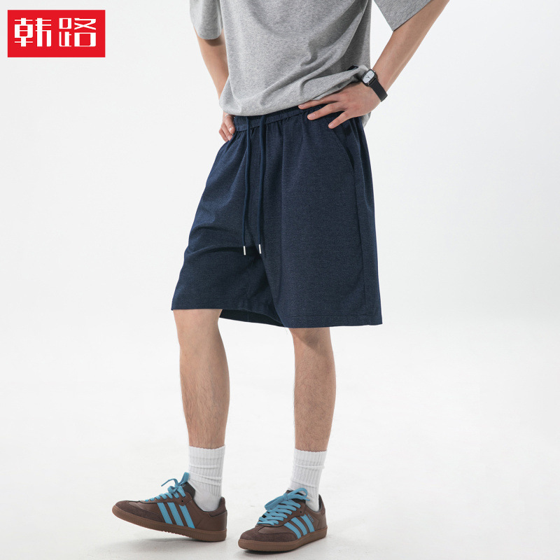 Lightweight Sporty Faux Denim Casual Shorts, Summer Style, Trendy Brand, Loose Straight Mid-Length Shorts, Simple Breathable Five-Point Pants