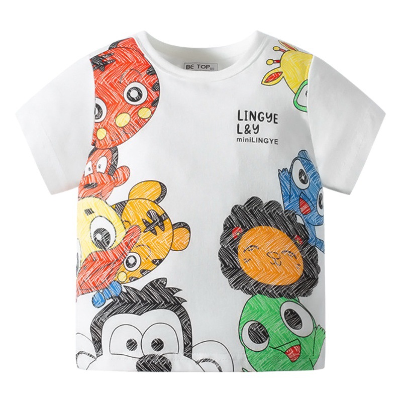 Dibujos animados animales niños camiseta verano estilo coreano niños de manga corta bebé lindo impreso ropa de los niños al por mayor entrega de una sola pieza