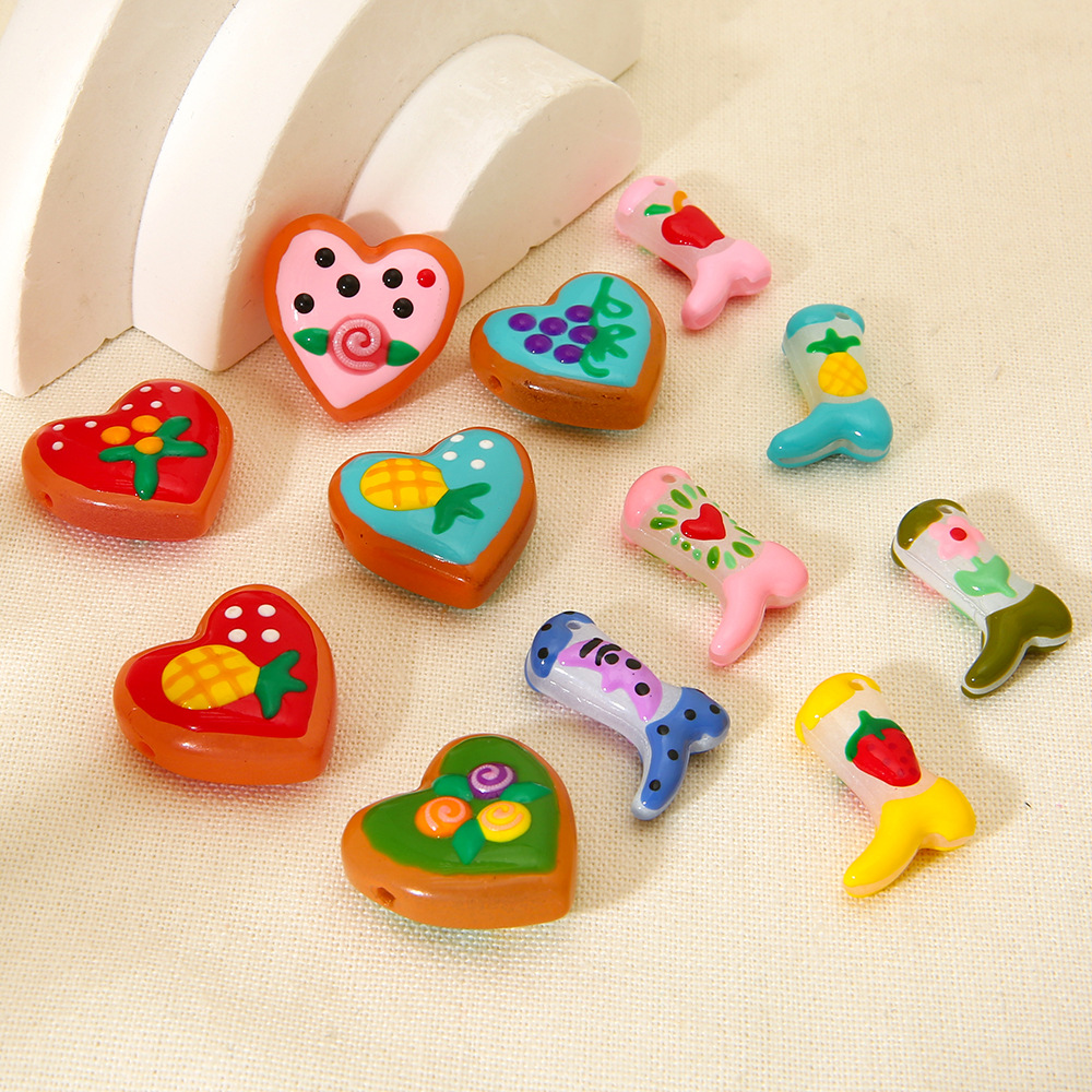 9g Weight Beads Jewelry Making Type 25*25mm Jewelry Making Size 1 Piece Quantity Glass Material Fruit, Heart Shape, Boots Pattern Cute, Sweet Style Irregular Craft 1 Piece 25*25mm Glass Fruit Heart Shape Boots Polished Beads DIY Jewelry Accessories 14