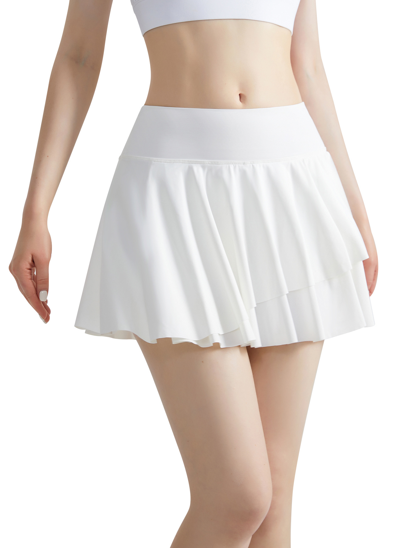 Falda deportiva LAHN, antiexposición, de secado rápido, de cintura alta, estilo A, efecto dos piezas, para yoga y deportes al aire libre, plisada.