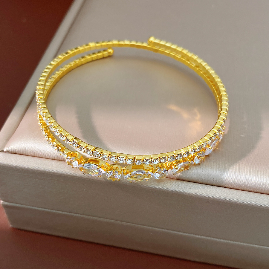 Diamantes arroz redondo geométrico pulsera elástica de doble capa temperamento pulsera de moda de alta calidad lujo ligero nicho joyería al por mayor