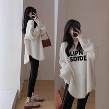 纯棉长袖t恤女春秋季加绒内搭打底衫中长款遮屁股洋气上衣可外穿