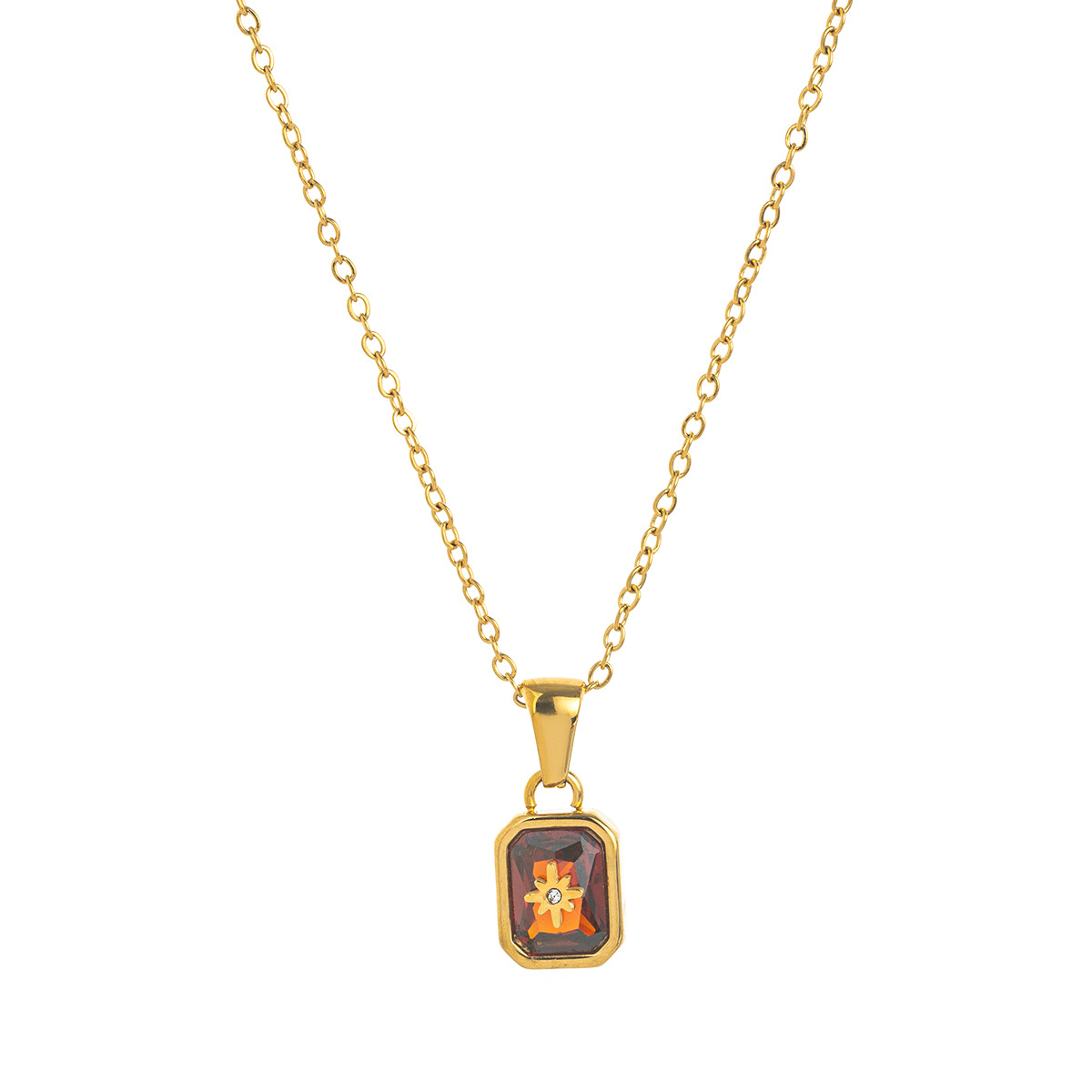 Collar Colgante de Estrella Polar con Piedra de Nacimiento, Acero de Titanio