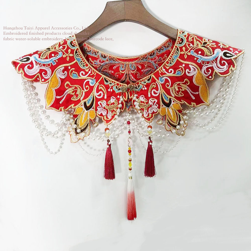 Original design of the Flower of Life shield dress with heavy embroidery, festive graduation photo tassel bridal cloud shoulder.