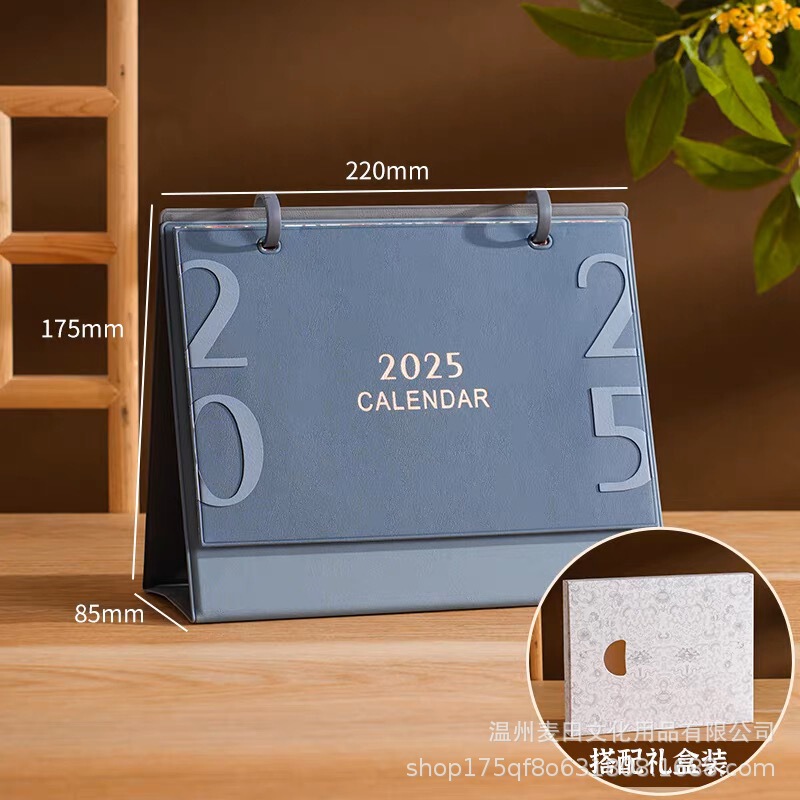 2025蛇年卓上カレンダー創意革棚ビジネス卓上カレンダー木製ペン手帳皮質ダブルリング卓上カレンダーギフトボックスセット|undefined