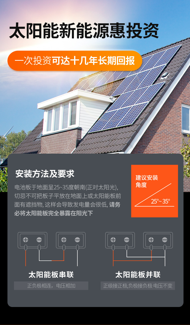 太阳能板光伏单多晶太阳能电池板工程家用发电板充电板详情9