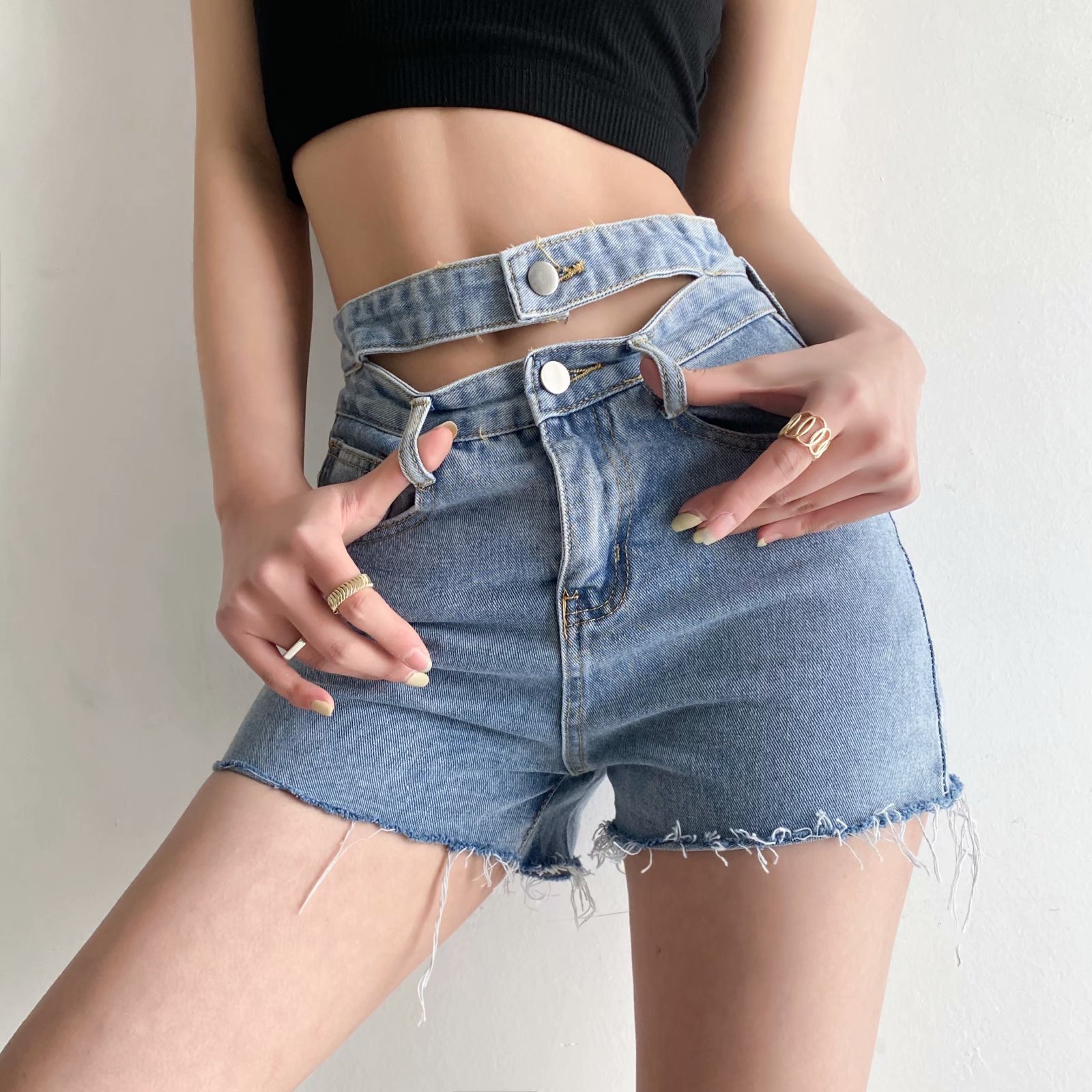 wholesale summer new double waist hollow denim shorts NSAM54554