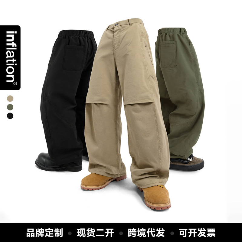 Jie Zhan Men's Clothing | Vintage Deconstructed Work Pants 26 Spring New Fashion Brand Pleated Cut Loose Fit Curved Long Pants for Men