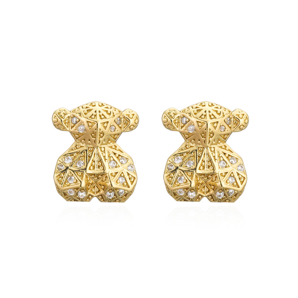 Fashion Copper Micro-inlaid Zircon Plated 18k Gold Animal Bear Earrings Wholesale display picture 2