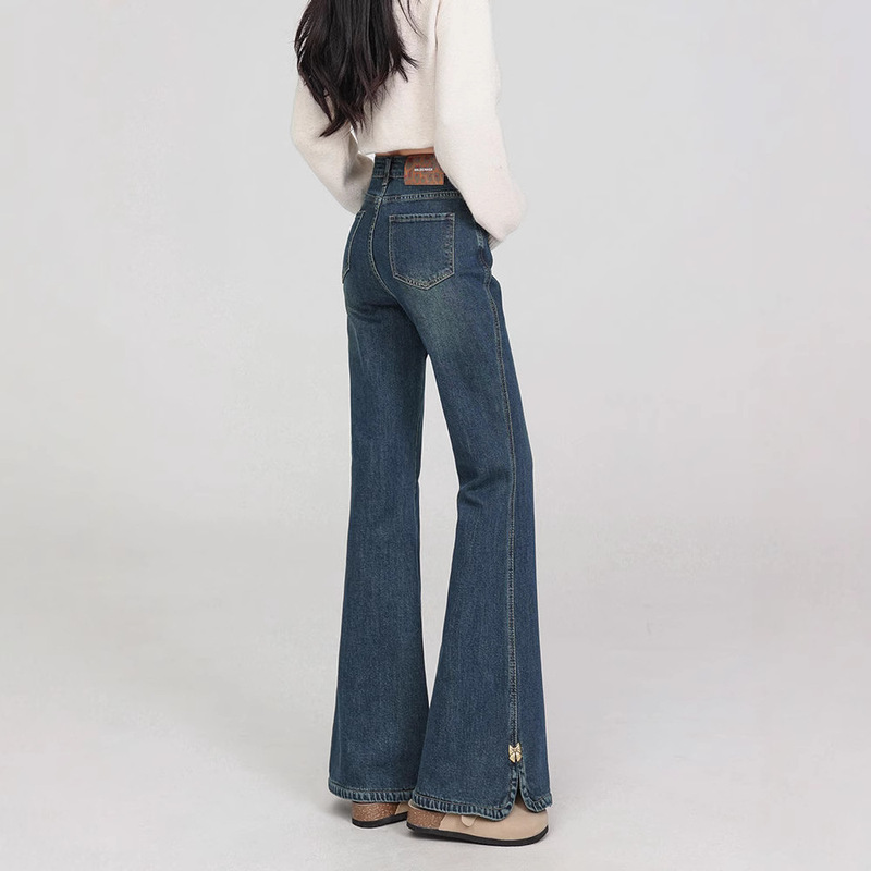 Spring New Blue Split High Waist Jeans Women's Korean-style Slim Look All-match Micro-horn Horseshoe Trousers Spring New Blue Split High Waist Jeans Women's Korean-style Slim Look All-match Micro-horn Horseshoe Trousers