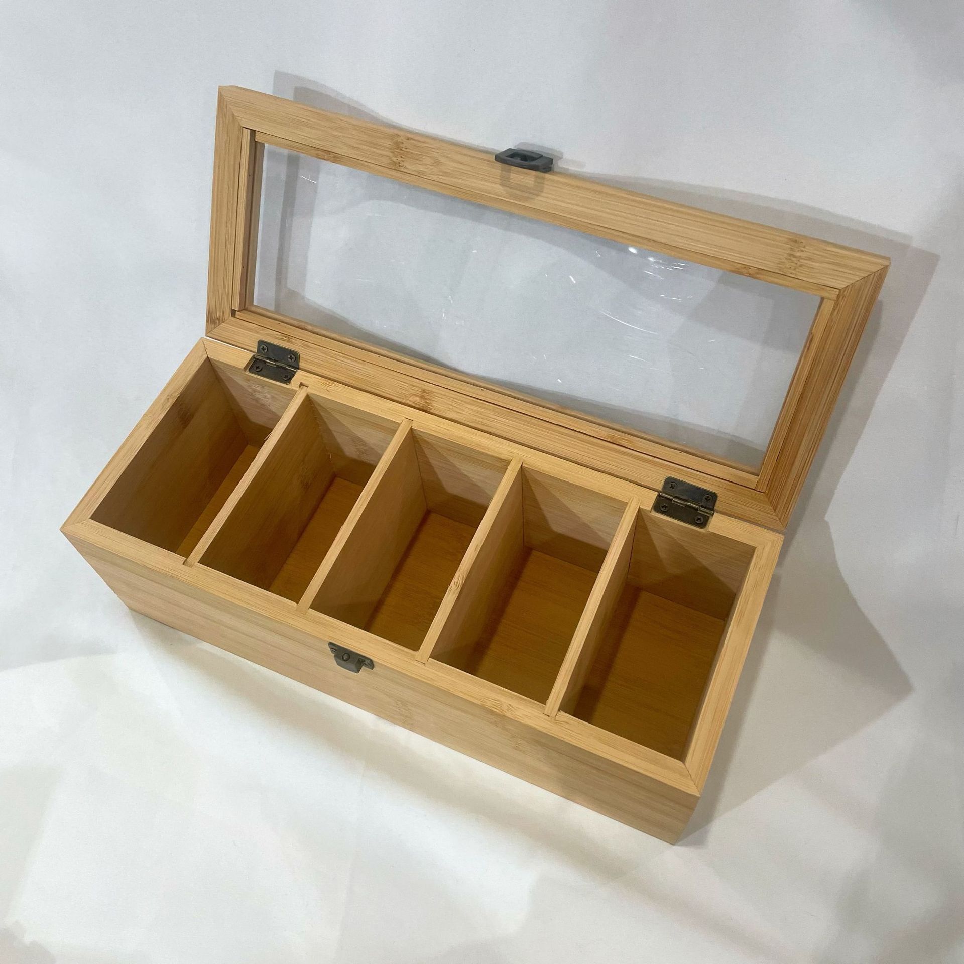 Caja Organizadora de Bambú para Bolsitas de Té, Transparente, para Escritorio