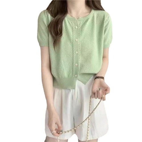 Yuan Qi Anti-Aging Pure Color Simple Short Sleeve Knitted Sweater Women's Clothing 2025 New Short Straight Tube Top Fashion 