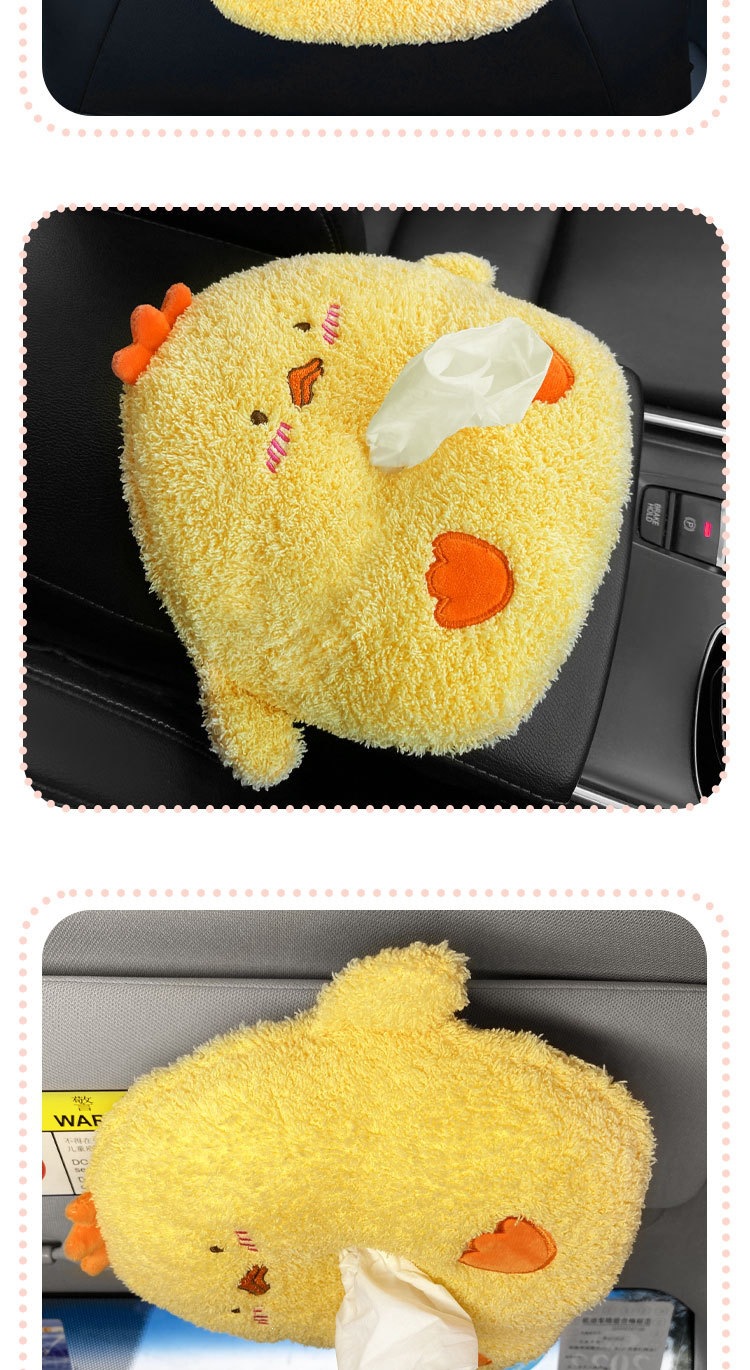 Car-mounted cartoon plush tissue box, creative cute pet car-mounted armrest box, car seat back tissue box cover