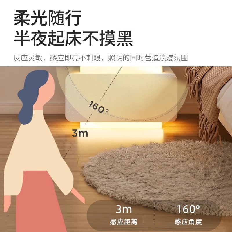 奶油風全實木岩板輕奢床頭櫃皮質極簡約現代臥室床邊收納儲物家用