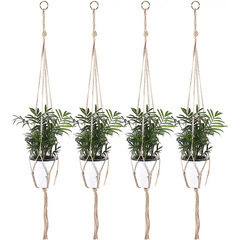 Gardening and greening woven hanging rack flower pot mesh bag hemp rope simple indoor and outdoor hanging basket decoration 3-piece set