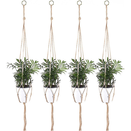 Gardening and greening woven hanging rack flower pot mesh bag hemp rope simple indoor and outdoor hanging basket decoration 3-piece set