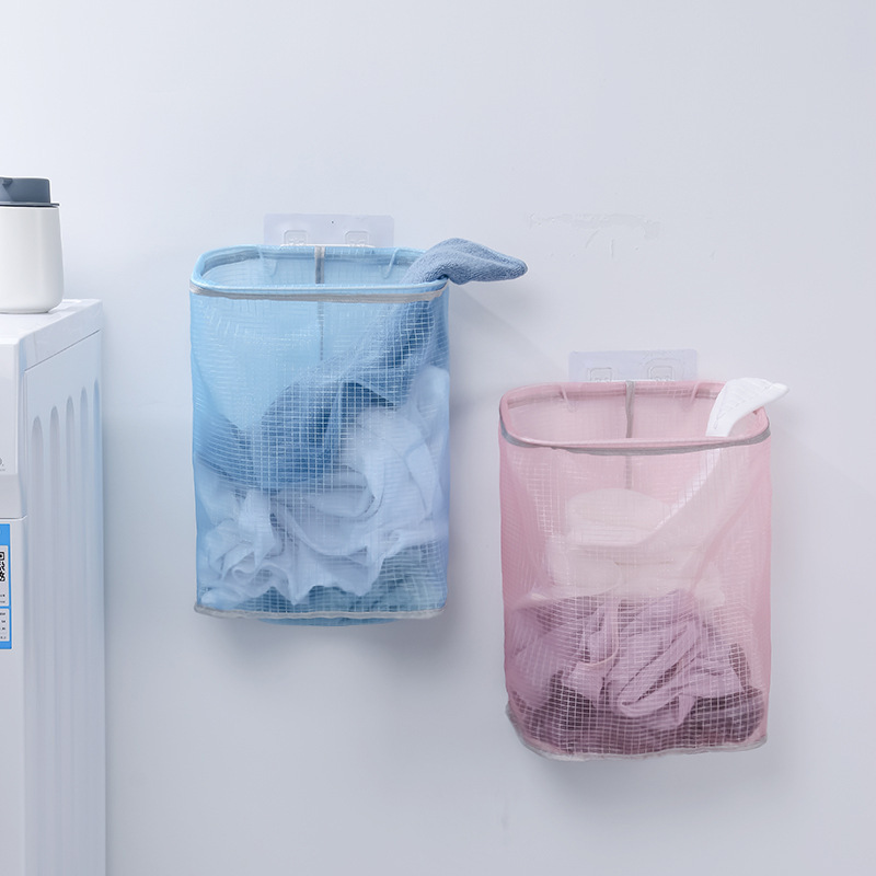 Wall-Mounted Mesh Dirty Clothes Basket Household Foldable Mesh Laundry Basket Large Toy Storage Blue Wall-Mounted Storage Basket