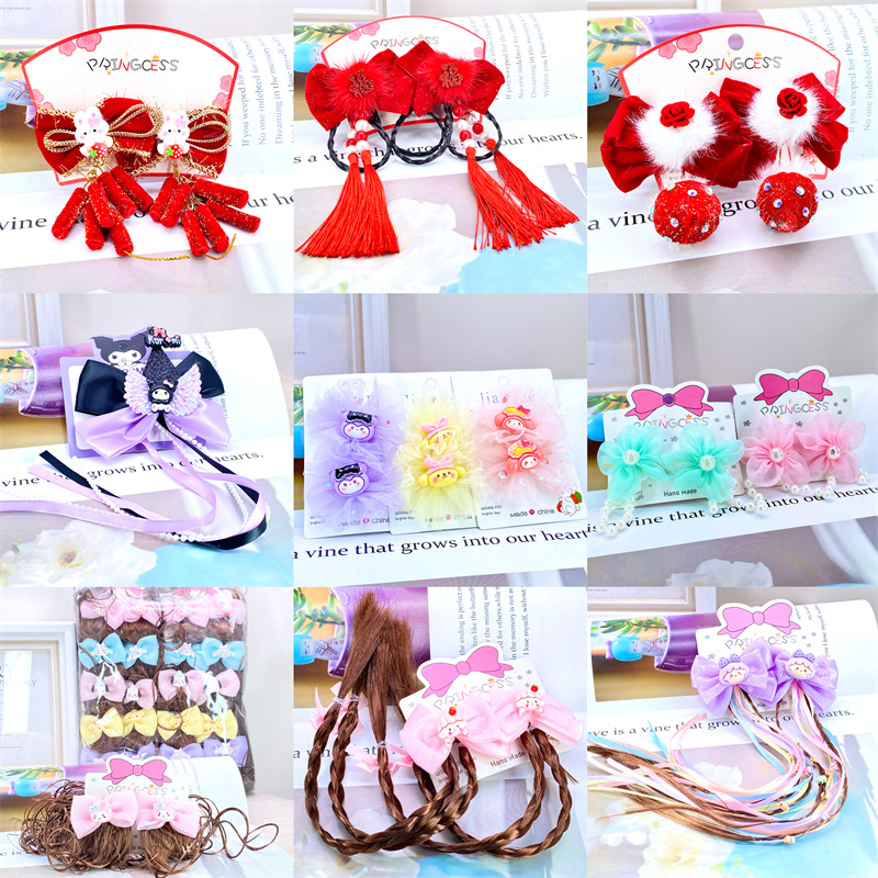 Ancient girls nuevo año nuevo horquilla para niños estilo chino cinta de borla horquilla tocado flor de cabeza roja accesorio para el cabello