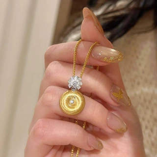 小红书爆款雪花拉丝平安扣项链女2024新款轻奢高级感吊坠一件代发